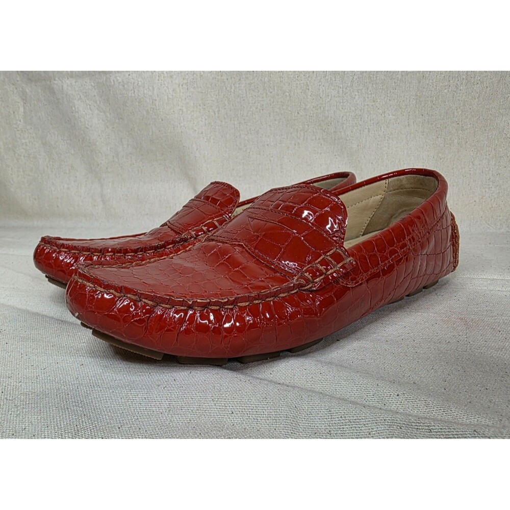 Cole Haan Persimmon Red Croc Embossed Driving Loafers 7.5B - Picture 8 of 16